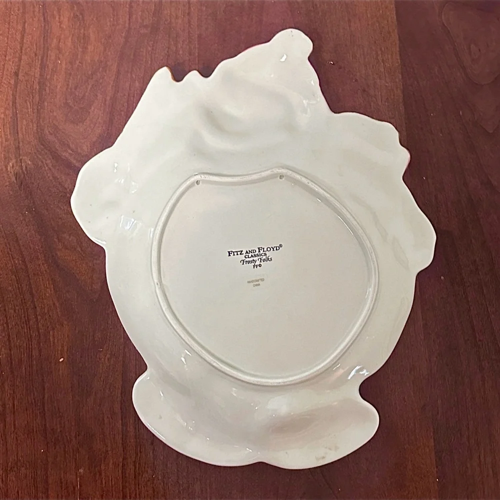 Vintage Fitz and Floyd Frosty Folks Canape Plate Snowman Dish In Box EUC